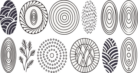 Set of Hand-Drawn Round Doodle Patterns and Textures — Abstract Organic Shapes and Textured Circles. Trendy Vector Graphic Elements for Cover, Poster, Banner, Label, Fabric, Wallpaper, or Wrapping.