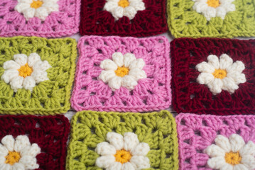Colorful crochet flower granny squares