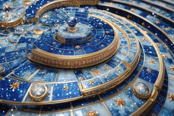 A detailed and ornate celestial design with a spiraling structure