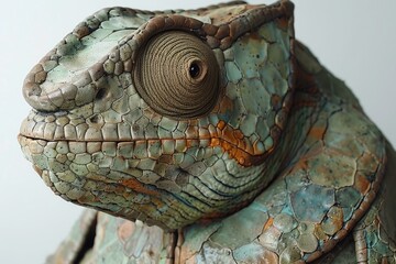 A detailed close up of a chameleon head and eye