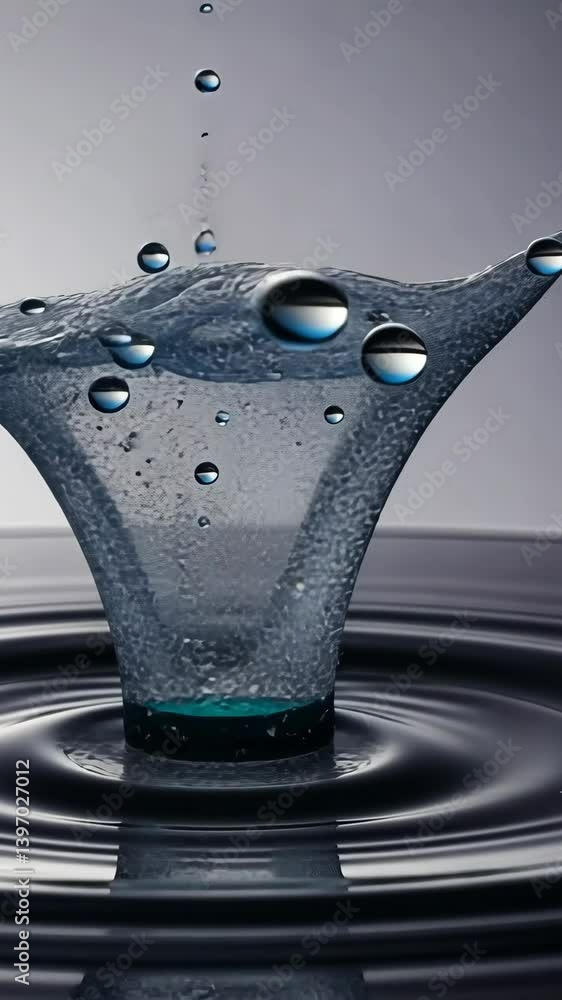Aufkleber water droplets in mid-air create ripples in a pool with a funnel shape object creating a mesmerizing