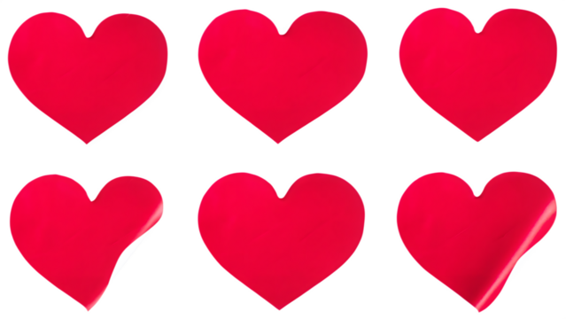 red color heart shape sticker set isolated on white background PNG. GENERATIVE AI