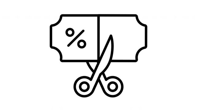 Animated scissors snip a coupon with a percent sign