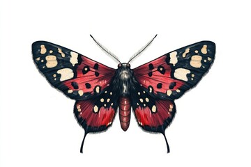 Obraz premium Red moth isolated on white background, detailed illustration, nature design