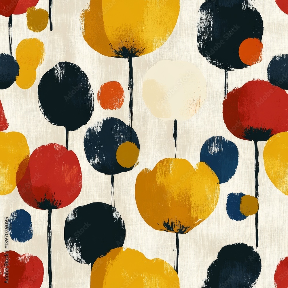 Poster a continuous pattern displaying a digital artwork of an abstract flower, created with a textured pai