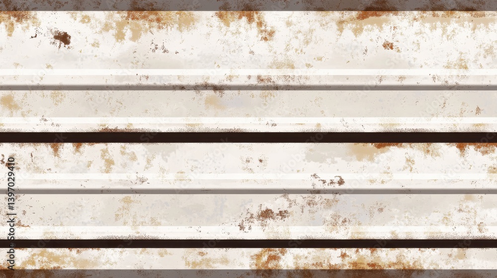 Poster horizontal oriented galvanized corrugated tin iron with scattered rust spots and a worn metallic app