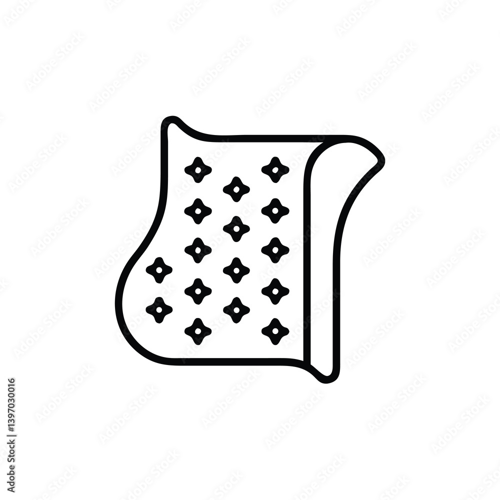 Aufkleber line art graphic of a patterned fabric swatch or textile sample displaying a rolled edge minimalist 