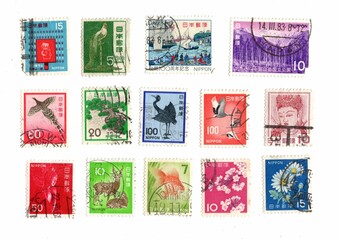 Vintage postage stamps from Japan.