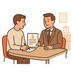 Two men signing a banking contract at a desk  