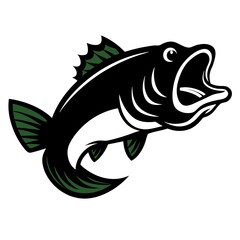 Fierce Largemouth Bass Illustration – High-Energy Green and Yellow Fish Art