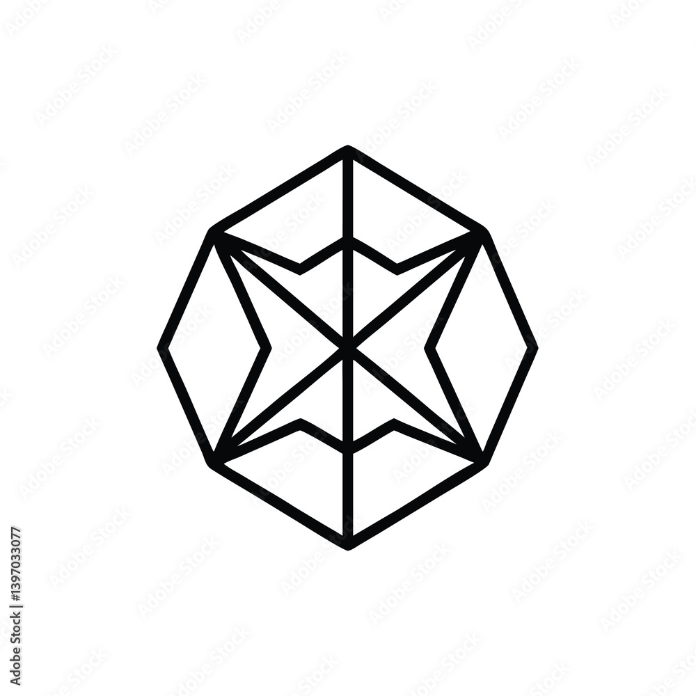 Poster octagon star logo design element with black outline and geometric shape for abstract symbol or creat