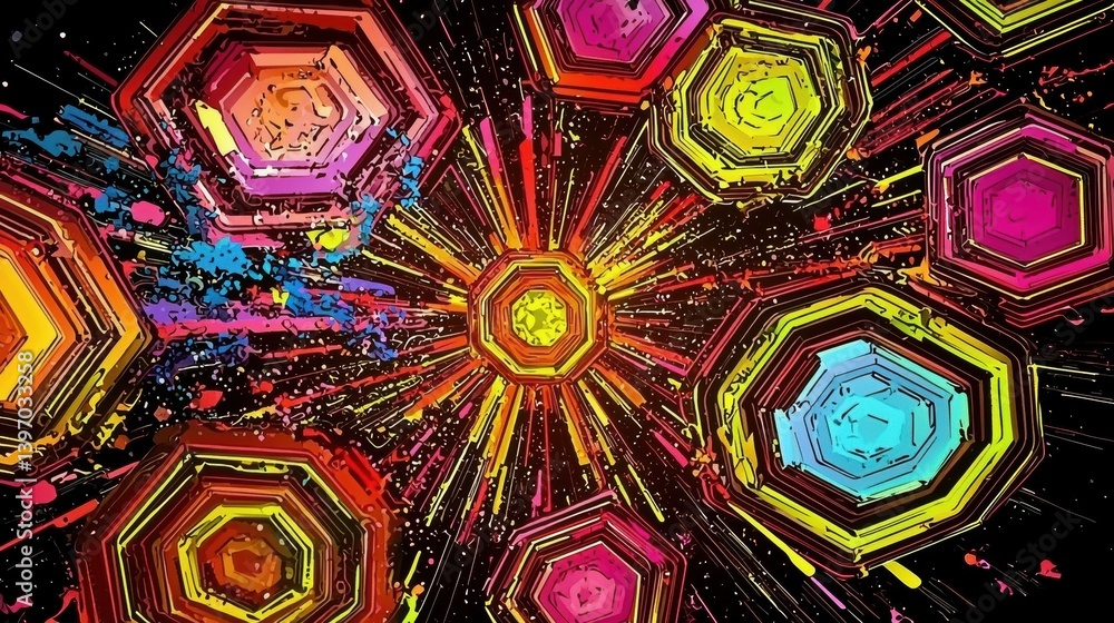 Poster dynamic color explosion abstract art digital composition vibrant environment close-up view creative 