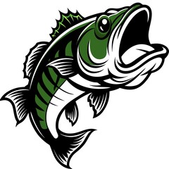 Fierce Largemouth Bass Illustration – High-Energy Green and Yellow Fish Art
