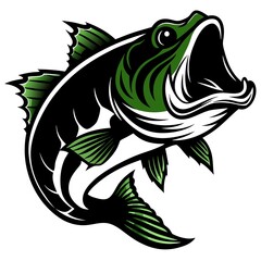 Fierce Largemouth Bass Illustration – High-Energy Green and Yellow Fish Art