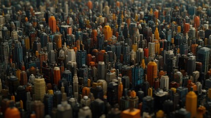 Obraz premium Aerial View of a Dense Urban Landscape with Skyscrapers and Colorful Buildings