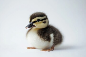 Fluffy duckling, studio shot, white background, springtime