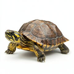 Turtle walking, white background, studio shot, pet reptile