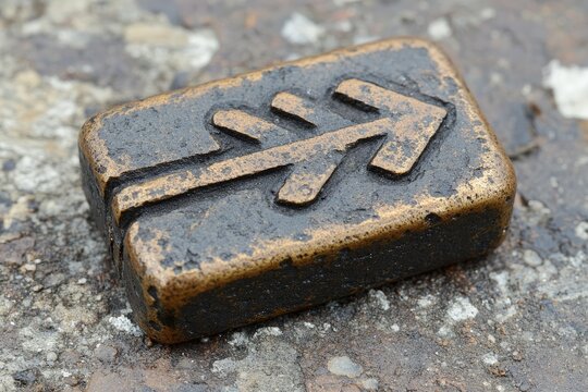 A detailed view of a rectangular metallic zodiac symbol - Powered by Adobe