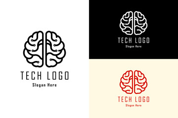 brain neuro lines illustration, vector, thin line icon, logo for tech, internet of things, machine learning, fintech, data analyst, deep learning, data science, artificial intelligence, and more