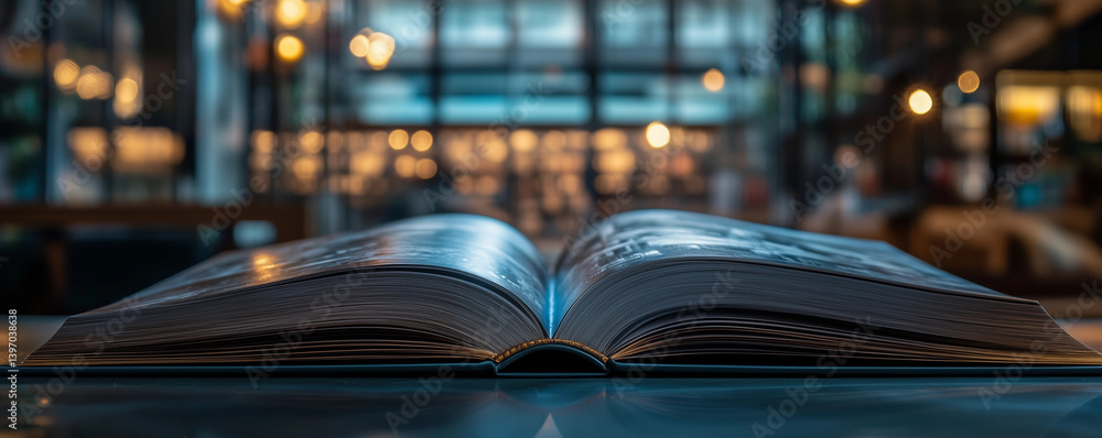 Aufkleber unique book with transparent pages offering an immersive reading experience in a cozy library settin