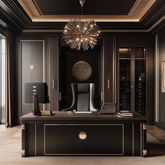 luxury office room with dark wood