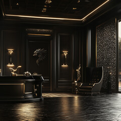 luxury office room with dark wood