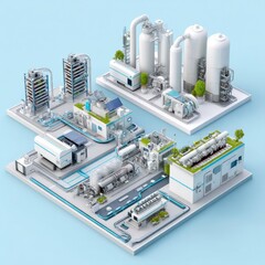 Industrial Infrastructure with Machinery and Equipment in Isometric View