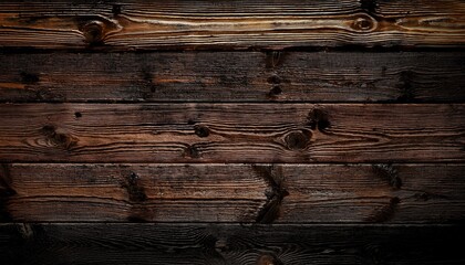 Obraz premium Black dark light brown old wooden wall. Close-up. Dark rough damaged dirty surface. Grunge background for design. Generated image