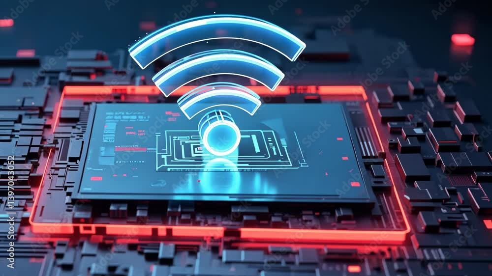 Poster communication wireless technology and future wifi concept, digital circuit technology wi fi connecti