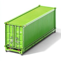 Bright Green Cargo Shipping Container on White Background