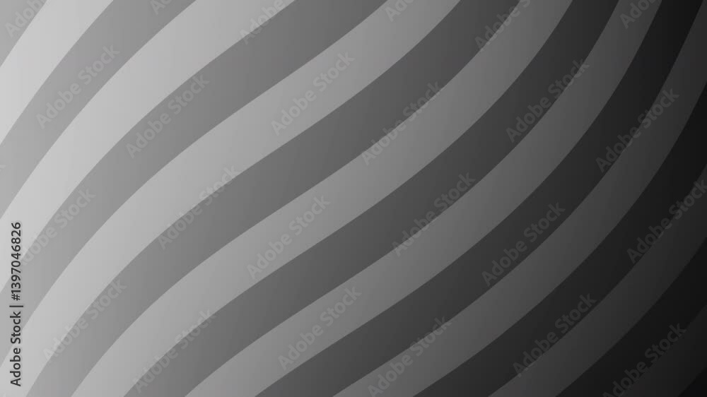 Poster a minimalist pattern of curved, alternating stripes in shades of gray, creating a dynamic visual eff