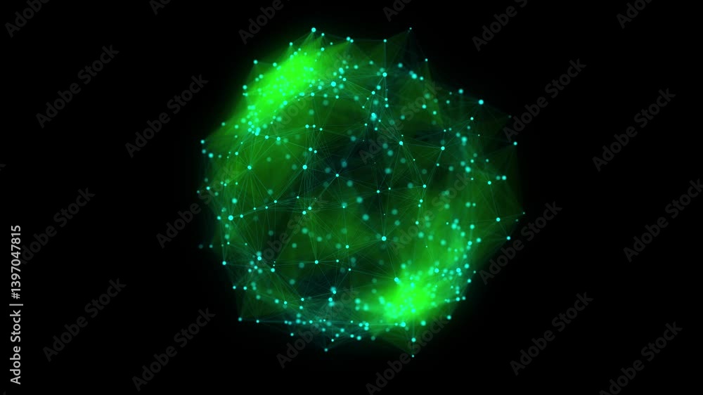 Poster green sphere consisting of points and lines. modern wireframe elements. technology grid sphere. 3d r