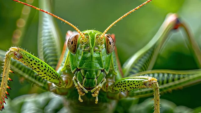 green grasshopper nature closeup. Selective focus