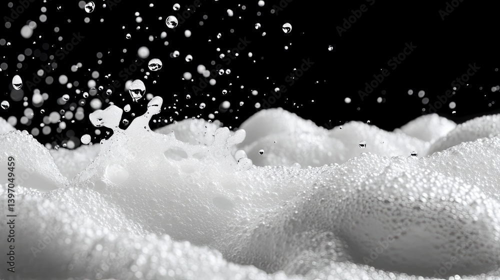 Aufkleber bubbles splashing on foam surface with black background