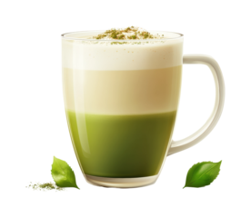 Crafting a matcha latte at home cozy kitchen vibes isolated on transparent background, png