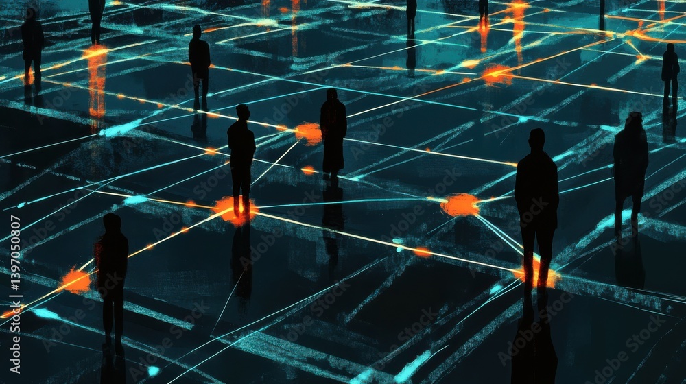 Poster a digital art piece showing a network of people connected by glowing lines, symbolizing a crypto com