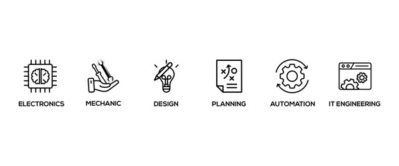 Engineering banner web icon vector illustration concept with icon of electronics, mechanic, design, planning, automation and it engineering