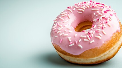 Pink Glazed Donut with Sprinkles on Light Gray Background