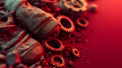 Obraz premium Labor Day abstract background. Featuring warm reds and earthy tones. Highlighting hard work and appreciation. Perfect for honoring workers