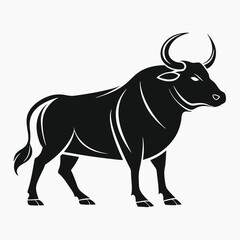 Fototapeta premium Strong Ox Silhouette Indian Agricultural Icon in Black