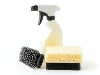 Cleaning supplies on white background