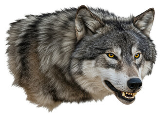 Fototapeta premium Isolated Wolf Head with Exposed Teeth and Fierce Expression
