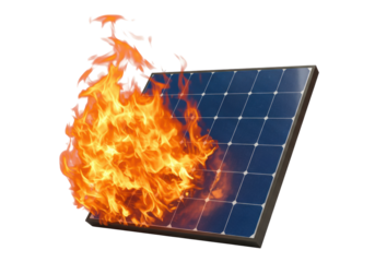 Isolated Solar Panel on Fire Symbolizing Renewable Energy Failure