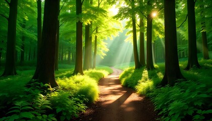 Obraz premium Forest Trail with Sunbeams