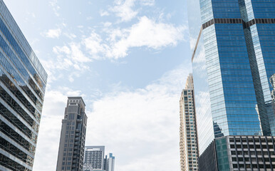 Modern building cityscape view with blue sky background