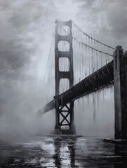 Golden Gate Bridge in Monochrome Oil Painting
