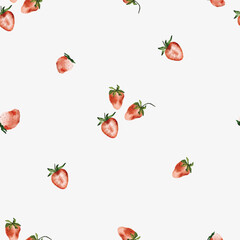 simple watercolor strawberry seamless pattern