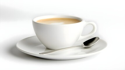 Obraz premium Coffee Cup with Milk on White Plate and Spoon