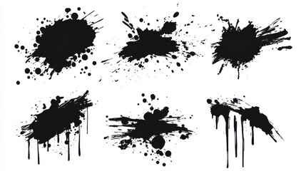 Obraz premium Black ink stencils. paintbrush, splash, spray, ink splatter and paint marks. artistic graphic box, black blots, grunge brush strokes and grunge frames for text. Graffiti Stencil. Illustration illustr