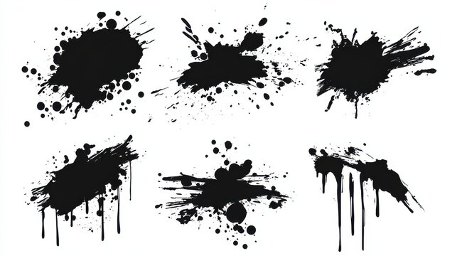 Black ink stencils. paintbrush, splash, spray, ink splatter and paint marks. artistic graphic box, black blots, grunge brush strokes and grunge frames for text. Graffiti Stencil. Illustration illustr